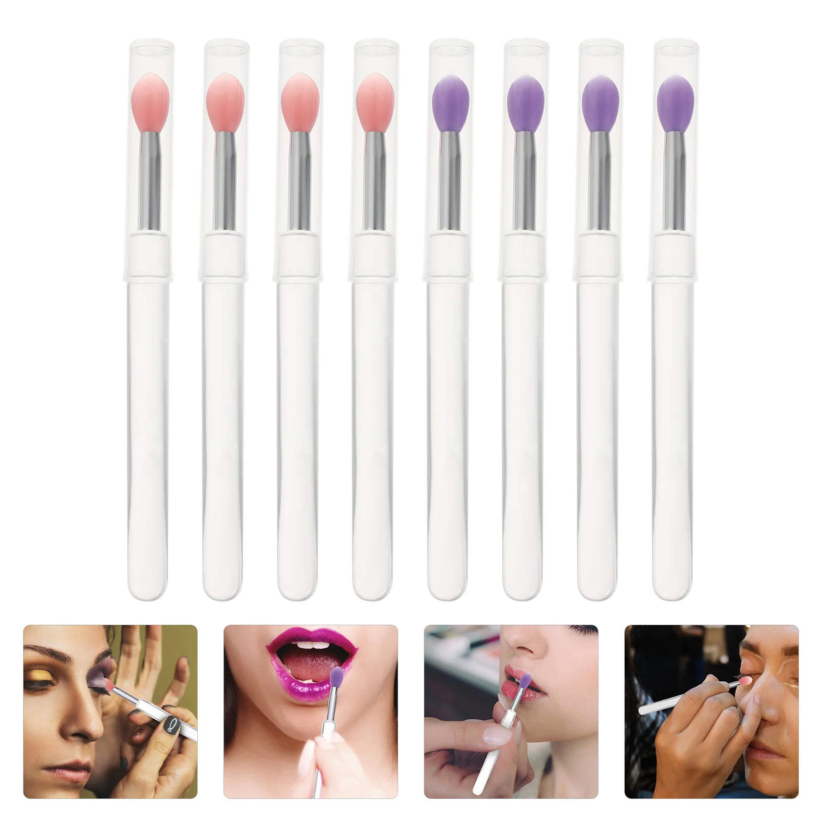 Aplicadores de máscara de labios de silicona, pinceles para sombra de ojos, juego de aplicadores de maquillaje portátiles con tapa, mango firme para labios y ojos precisos, 8 Uds.