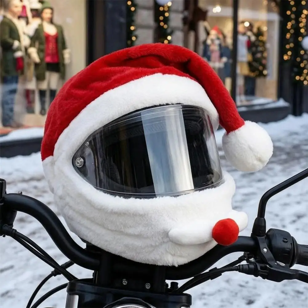 Christmas Santa Motorcycle Helmet Cover, Plush Santa Claus Hat for Helmet Decoration, Xmas Holiday Helmet Accessories 5