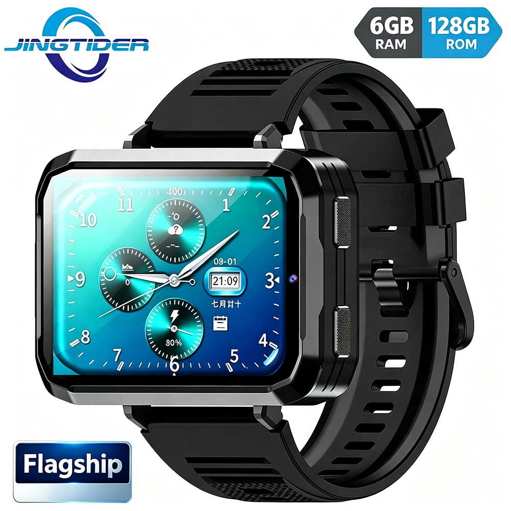 JT9 6GB Ram 128GB Rom 4G LTE Smart Watch MTK6762 Octa Core Android 10 Compass 5+13MP Dual Cameras 2.4“ AMOLED Screen WIFI GPS