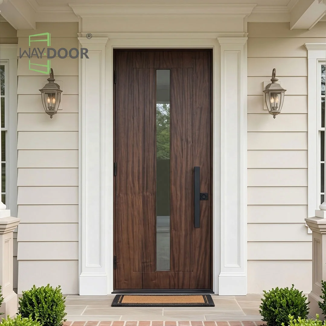 Front DoorModern Original Soundproof Entrance With Glass For Houses Single Stain Grade Mahogany Oak Walnut Solid Wood Front Door
