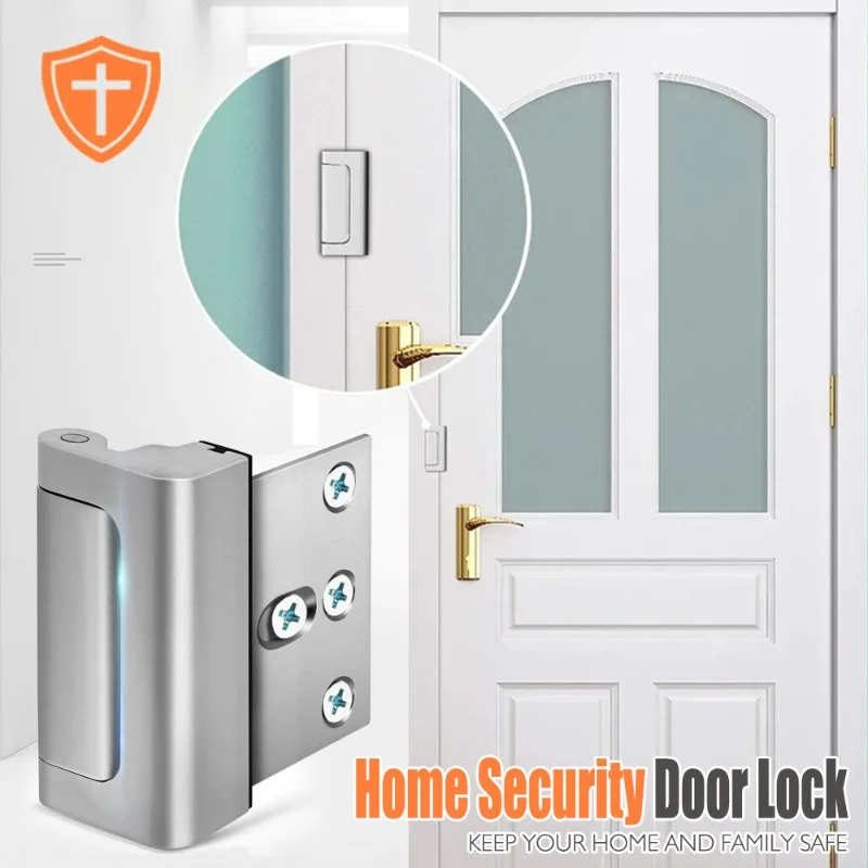 Home Security Door Lock, Child Security Door Reinforced Lock, with 3 Inch Anti-theft, Aluminum Alloy Hinge Latch Night Lock