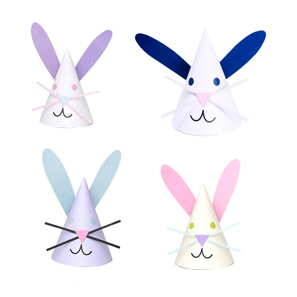 

4pcs Kids DIY Birthday Hats Rabbit Shape DIY Bunny Birthday Party Paper Hat Decorations for Child(Pink, Purple, Dark Blue, Light