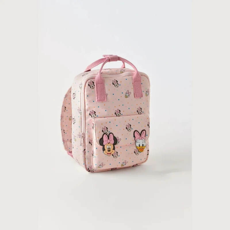 ディズニー ミニー デイジー ピンク キャンバス バックパック かわいい 水玉プリント 大きなフロントポケット 軽量 防水 ギフト ファッション用