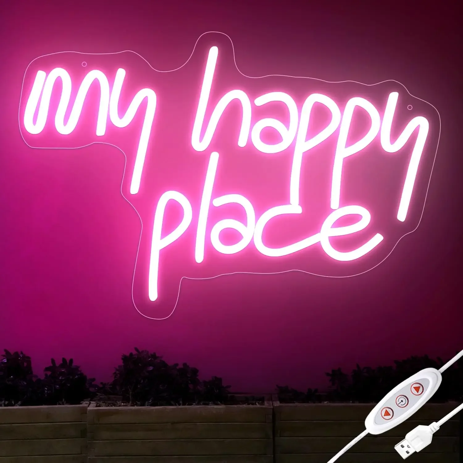 My Happy Place Neon Sign LED Light up My Happy Place Sign for Wall Decor Pink Neon Lights Neon Letters Room Aesthetic Accessory