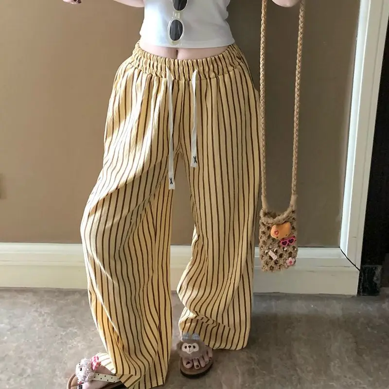 Pigiama a righe Ins Pantaloni da passeggio lunghi casual larghi da donna estivi Pantaloni da casa per camera con aria condizionata sottili e confortevoli Comfort