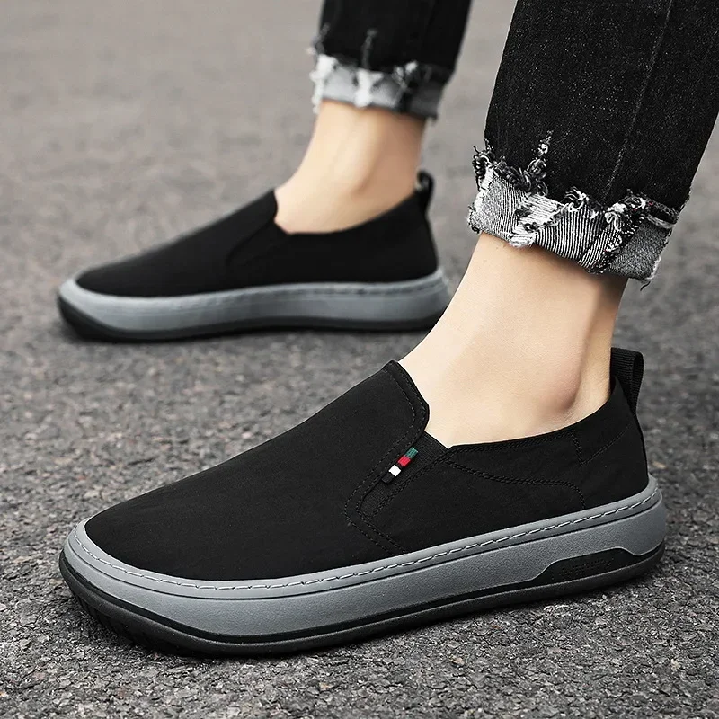 

Мужская повседневная обувь, легкие прогулочные лоферы из ледяной шелковой ткани на мягкой подошве с круглым носком, однотонные весенне-летние высококачественные лоферы