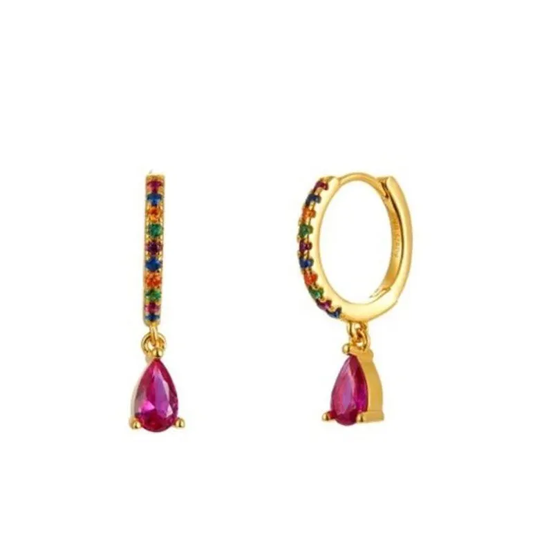 Women Multi Color CZ Drop Earrings Gold Plated Cute Girls Hoop Earrings Geometric Cubic Zirconia Earrings Jewelry Gift image 2