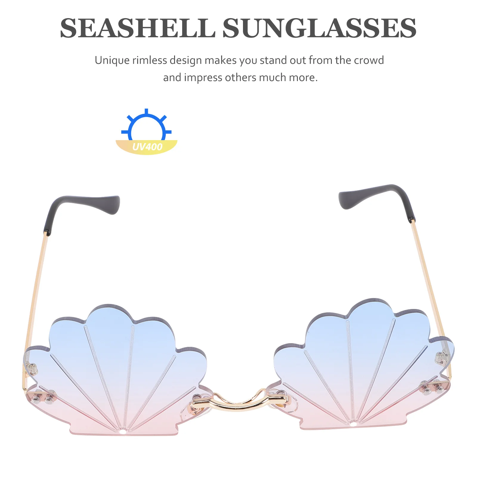 

Gold Frame Sunglasses Lightweight Durable PC Metal Material Women Seashell Rimless Fun Party Colored Adults 90s Beach Gift