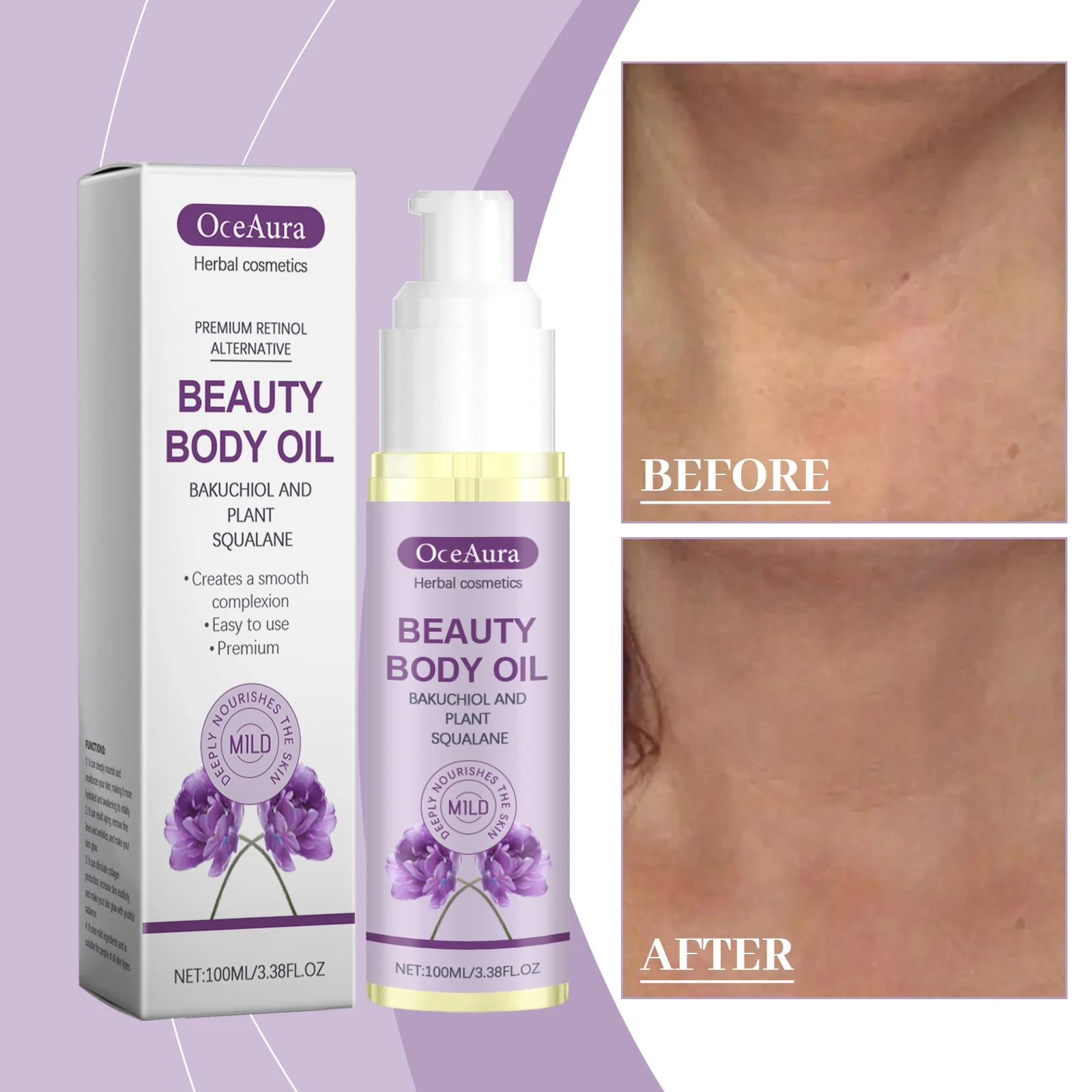 OceAura Bakuchiol Body Oil – Premium Retinol Alternative for Smooth, Youthful Skin – Anti-Aging, Hydrating & Firming Treatment w