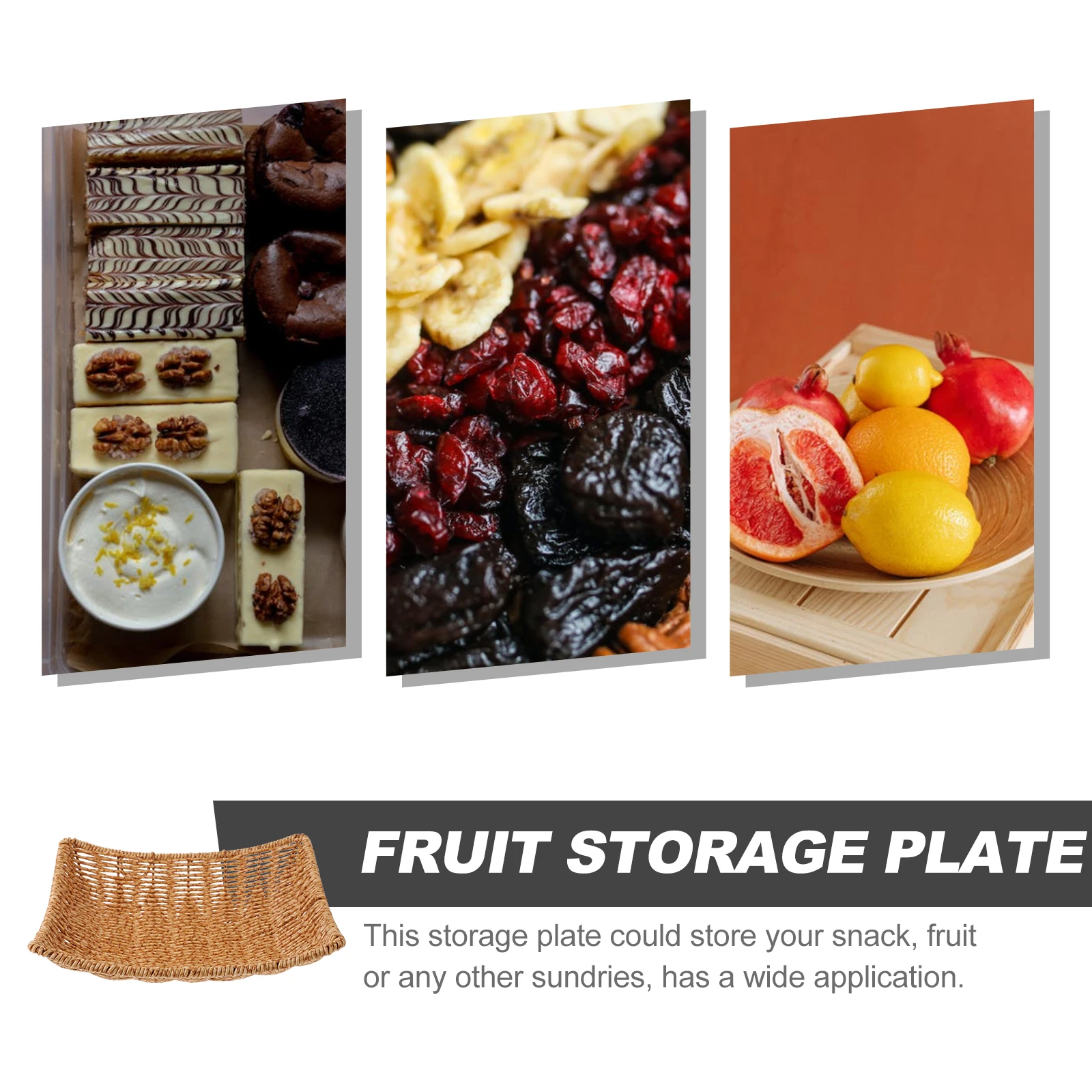 

Imitation Rattan Woven Plate 22x21x4 6cm Shallow Coffee Large Square Snack Tray Fruit Basket Kitchen Storage Container