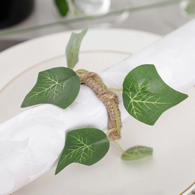 1Pc Eucalyptus Napkin Rings Faux Leaves Napkin Rack Wedding Party Festival Christening Dinner Table Metal Napkin Holder