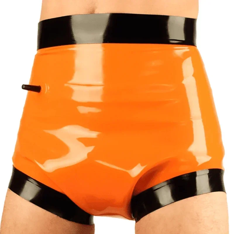 Orange et Noir Gonflable Sexy Latex Slips Mi Taille En Caoutchouc Shorts Couches Couvre Buse Slip Sous-Vêtements Pantalon DK-0255