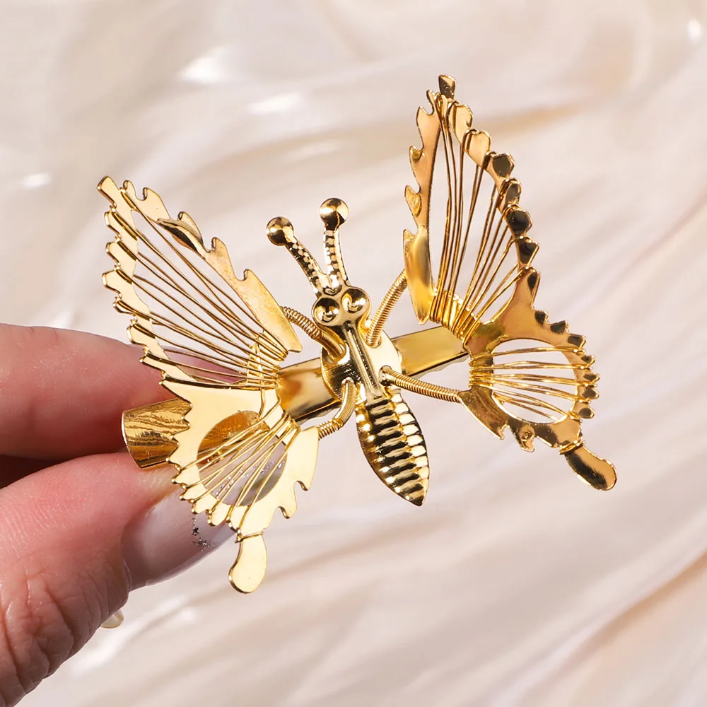 2/4pcs Women Girl Elegant Butterfly Hairpin Metal Accessories Trembling Butterfly Side Clip Moving Butterfly Hairpin Headdress