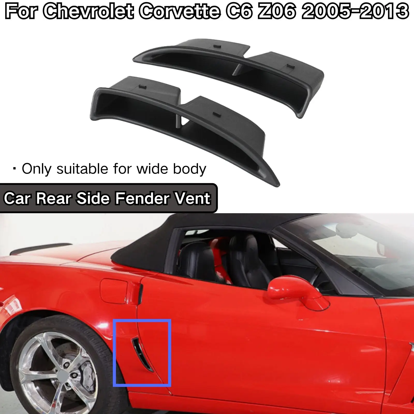 Zestawy karoserii z włókna węglowego, malowane na czarno, szerokie, z błyszczącym wykończeniem, z wlotami powietrza na tylnych błotnikach, do Chevroleta Corvette C6 Z06 2005-2013.