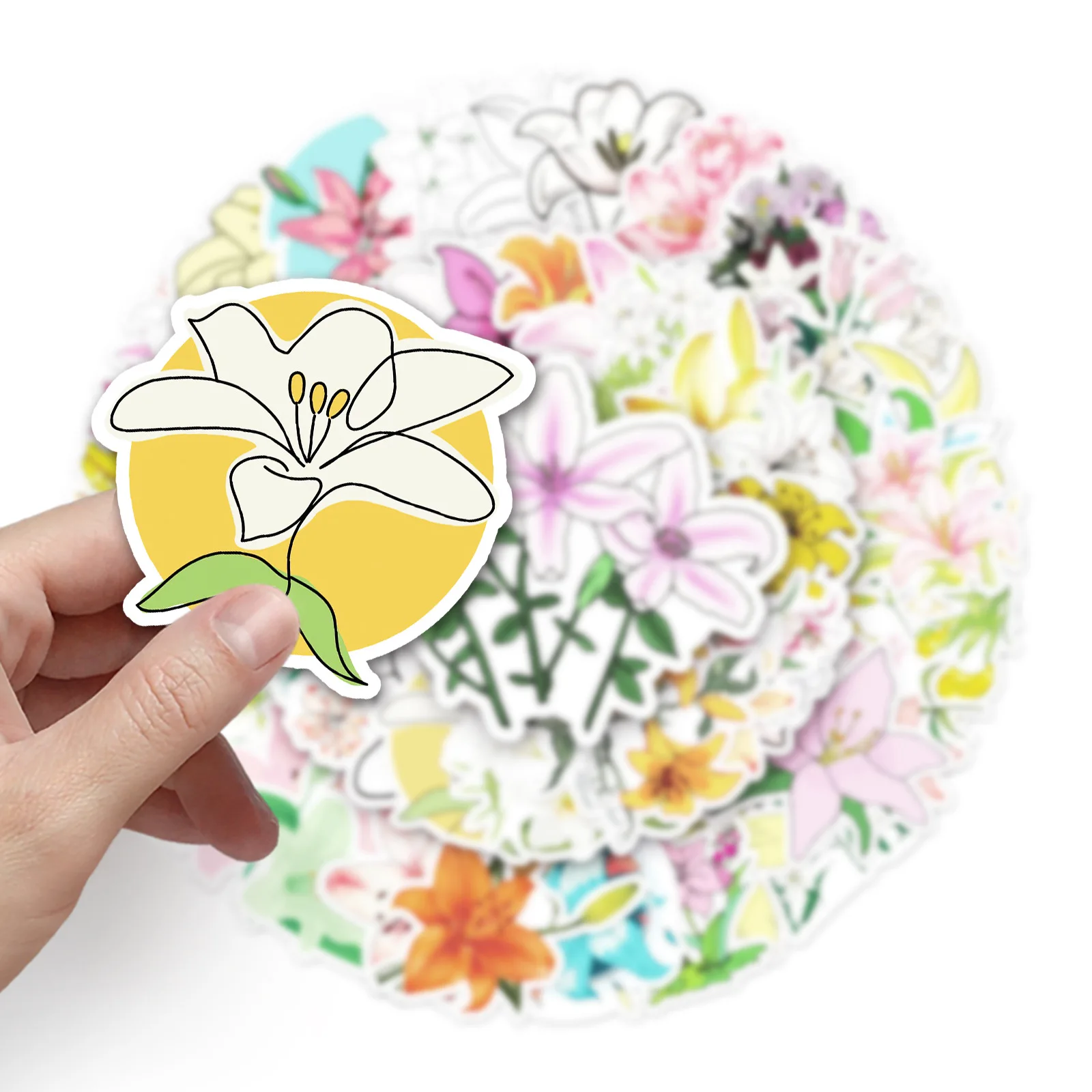 10/30/50PCS Cartoon Lily Flower Sticker Graffiti Plant iPad Computer  Guitar DIY Scrapbook Wall Sticker Toy Decoration Wholesale