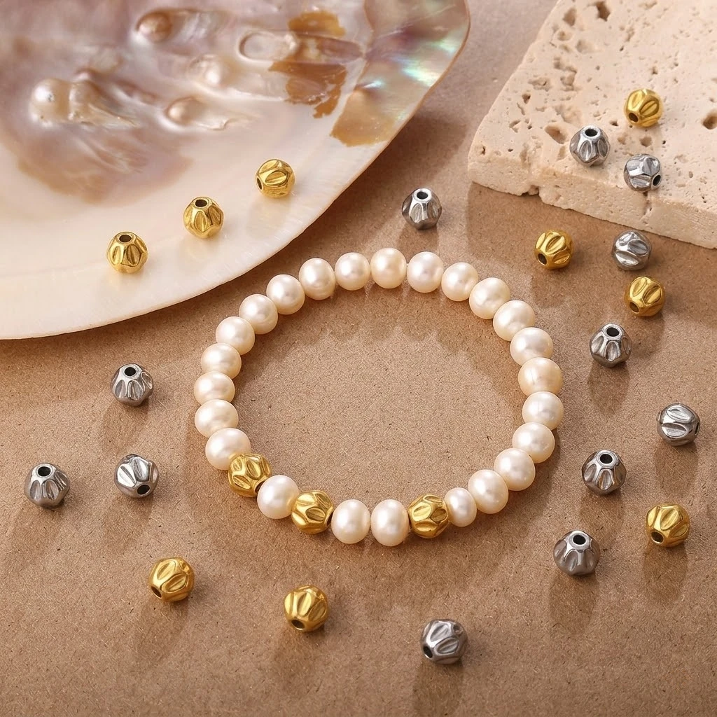 5 Stück Edelstahl-Abstandsperlen, goldene konische gedrehte Perlen für Bastelarbeiten, DIY-Armbänder, Halsketten und Schmuckherstellung – Detail 1