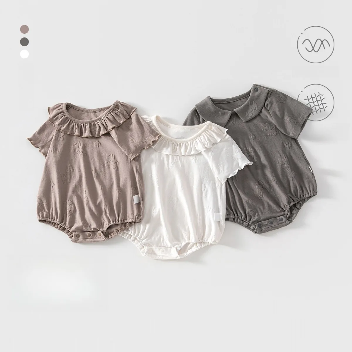 2026 Baby Boy Girl Modal Breathable Romper 0-12M Kid Summer Lightweight Short Sleeve Onesie Babe Cute Ruffle Collar One-piece