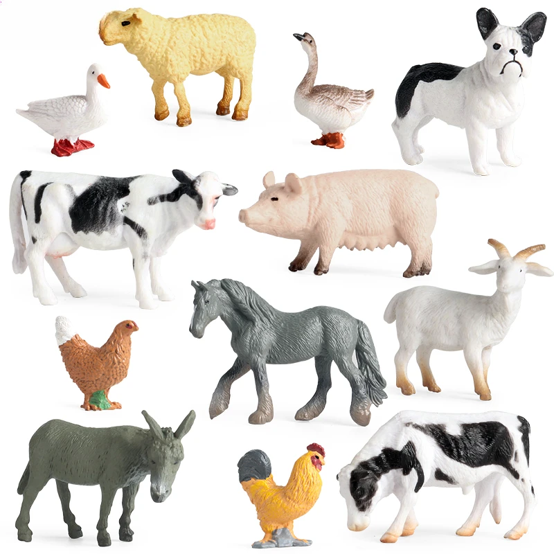 Small Farm Wild Animal Model Lion Tiger Sheep Pig Dog Action Figures PVC Lovely Miniature Playset Education Kid Toys Gift