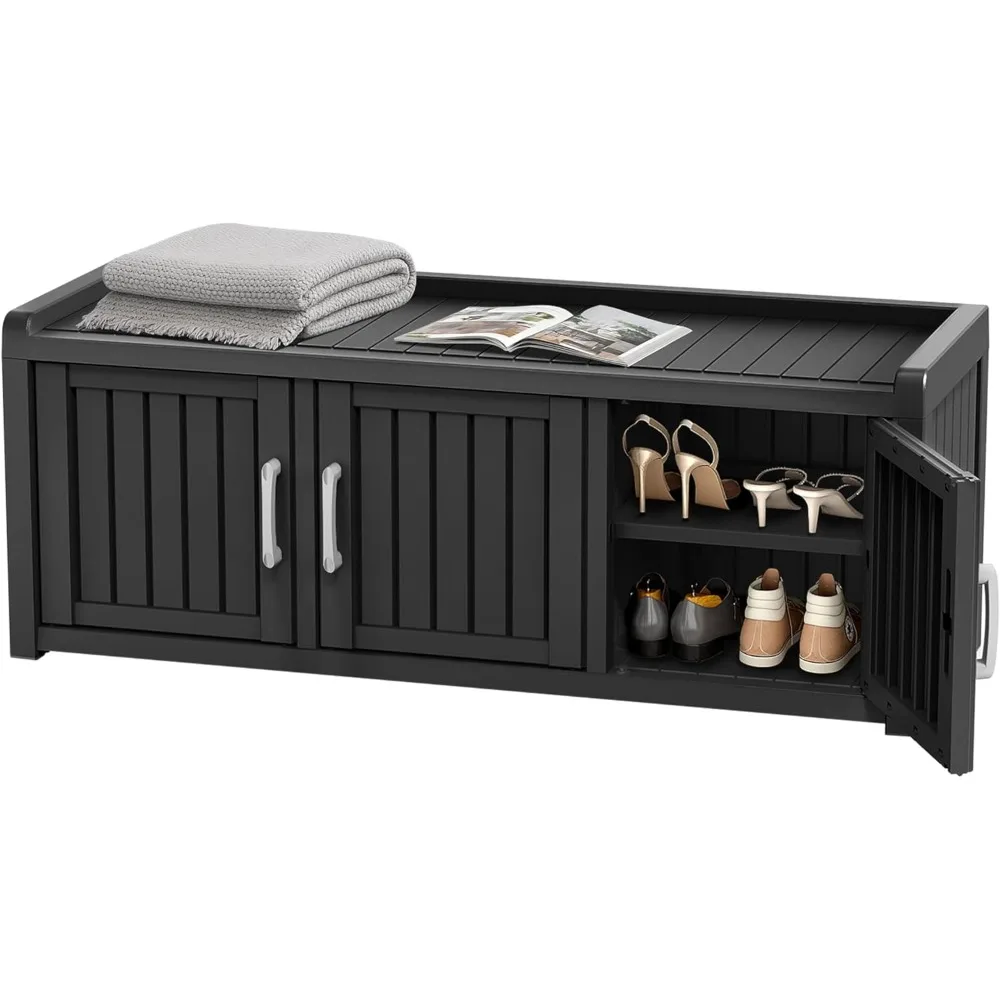 

Shoe Cabinet Waterproof UV-Resistant,Storage Bench Indoor Outdoor with Adjustable Shelves,for Entryway Bedroom,Hallway,Living R