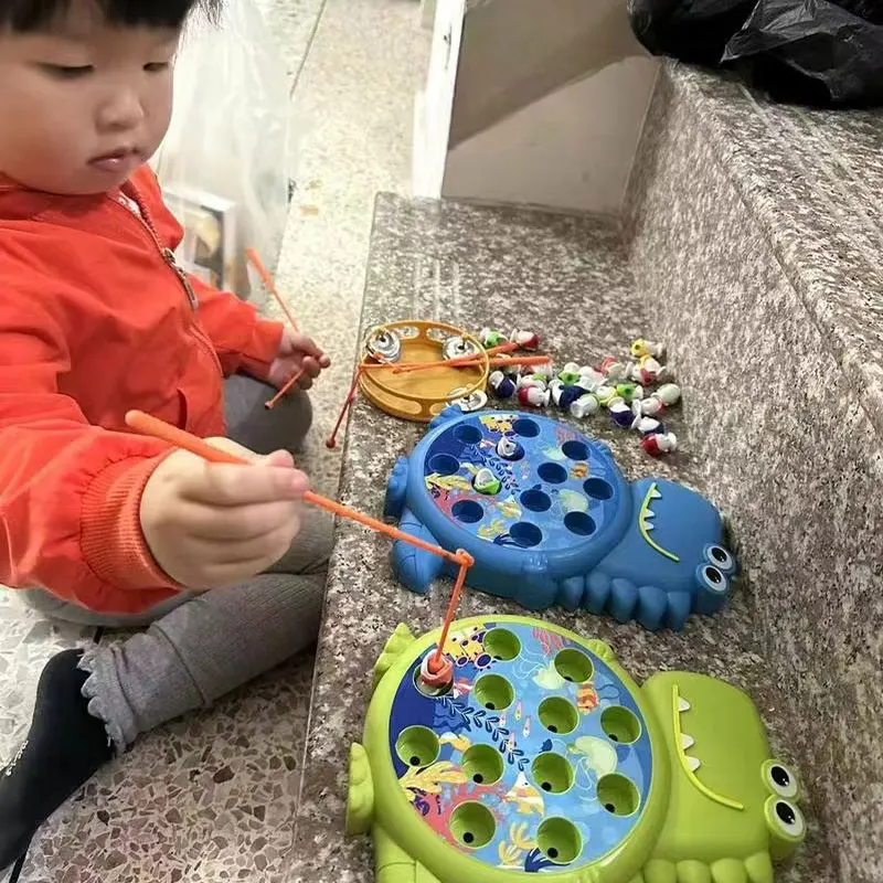 Dinosaur Simple Magnetic Fishing Toys Play Rod Game Toys for Children Baby Montessori with Rod Kids Educational Rotating Gift