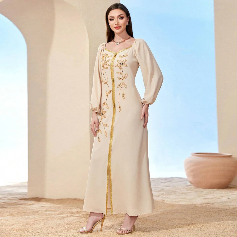 Ramadan Eid Abaya Dubai Hand Made Beading Muslim Dress Islam Abayas Women Vestidos Robe Longue Femme Musulman Clothing