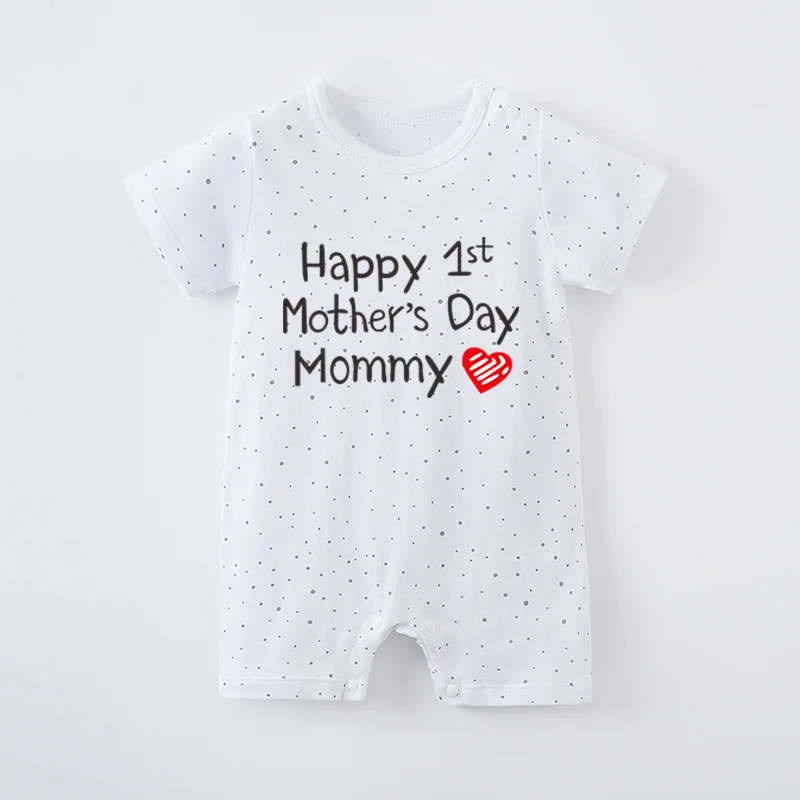 Mother's Day Newborn Baby Girl White Jumpsuit Boy Costume Romper Onesie Short Sleeve 100% Cotton Print Clothes Summer Round Nec