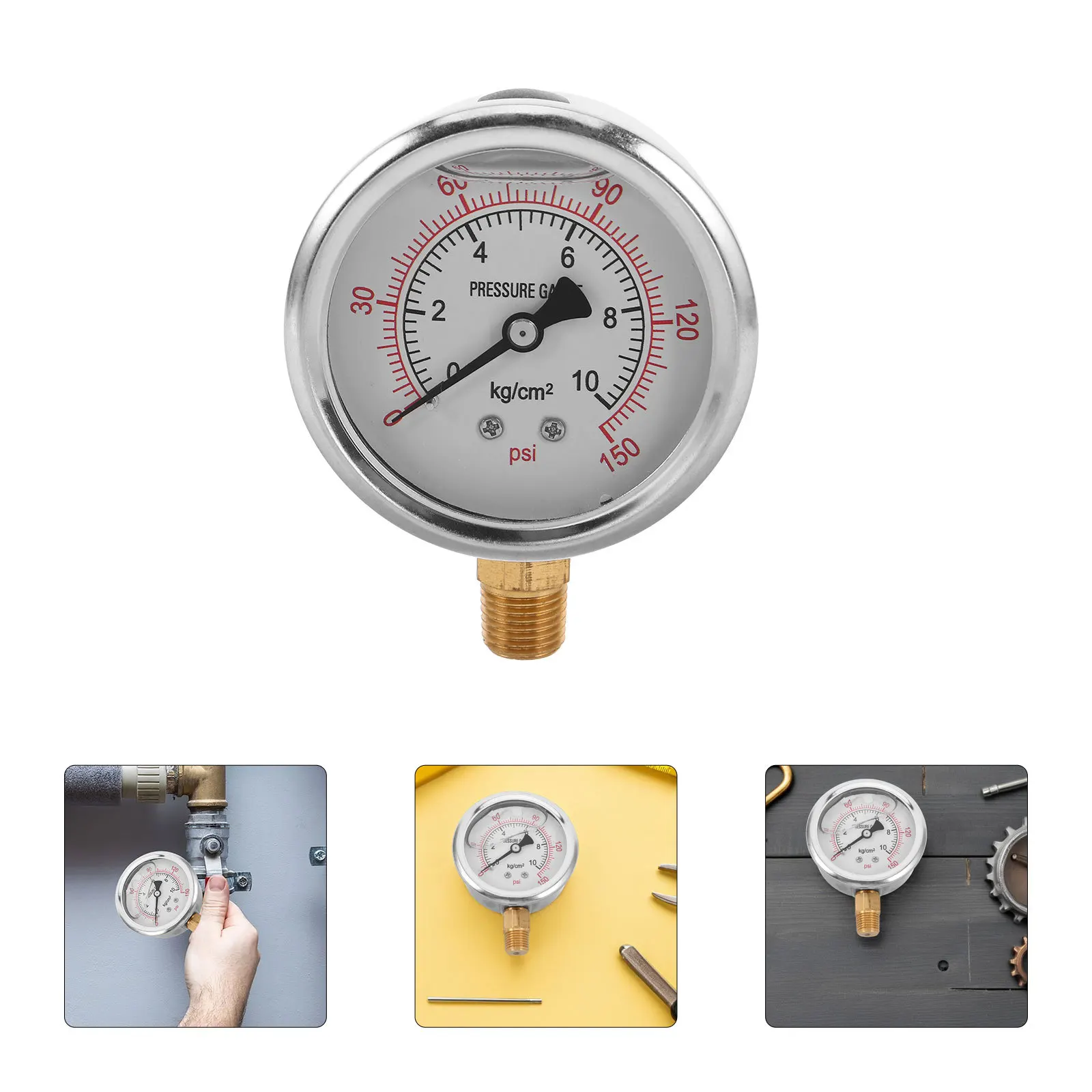 

Hydraulic Pressure Gauge 0-150Psi Stainless Steel Oil Filled Vertical Mount For Air Water Oil Industrial Pneumatic Systems