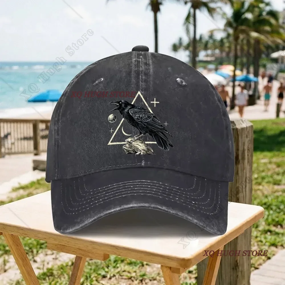 Crow Pattern Vintage Washed Baseball Cap Cowboy Sun Hats Hip Hop Mens Snapback Cap