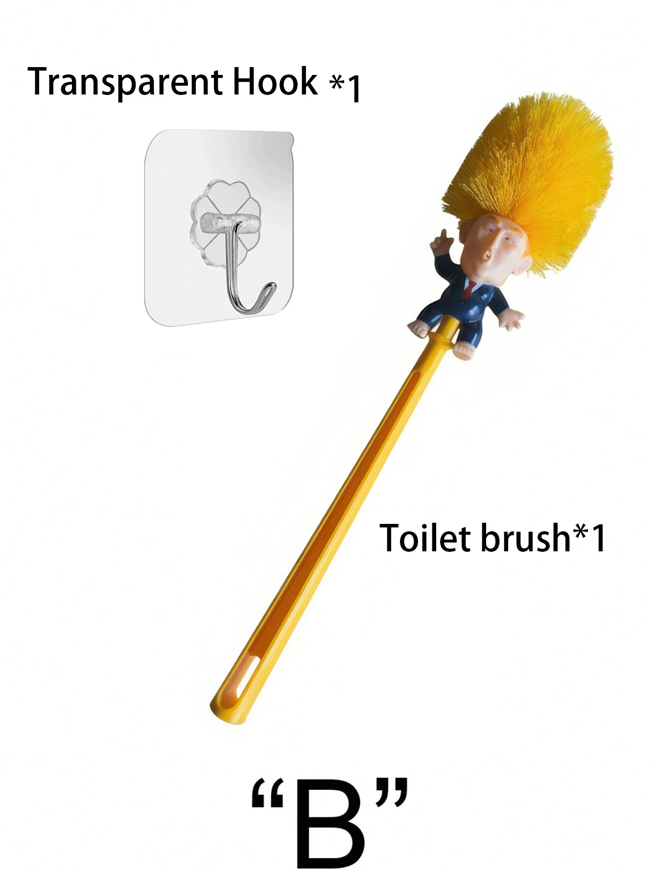 Grappige geel haar cartoon toiletborstel met houder |   Creatieve badkamerreiniger |   Uniek Gag-cadeau voor volwassenen, vrienden, feestplezier