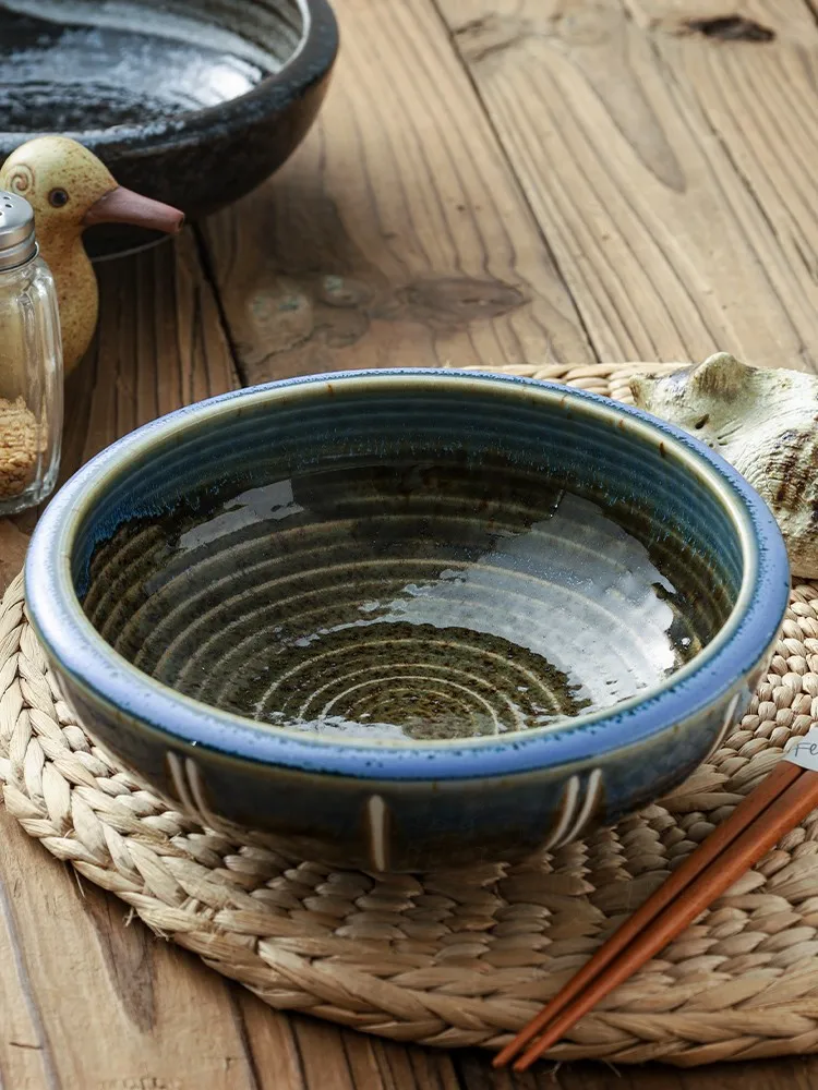 Tazón de Cerámica Grueso Estilo Japonés Retro para Uso Doméstico, para Sopa, Fruta y Fideos, Esmaltado Bajo Color, Utensilios de Comedor