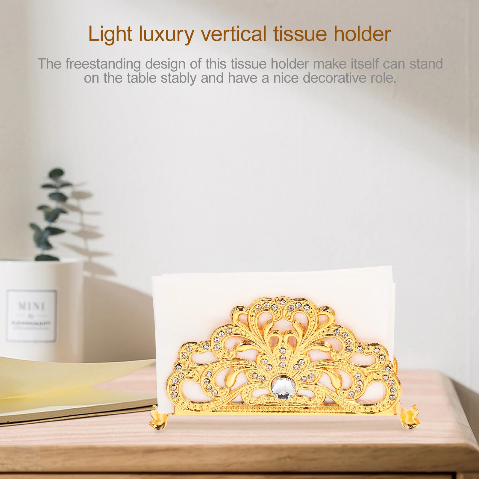 

1pc European Style Freestanding Tissue Holder Decorative Napkin Stand Sturdy Metal Desktop Rack Vertical Paper Holder For Hotel