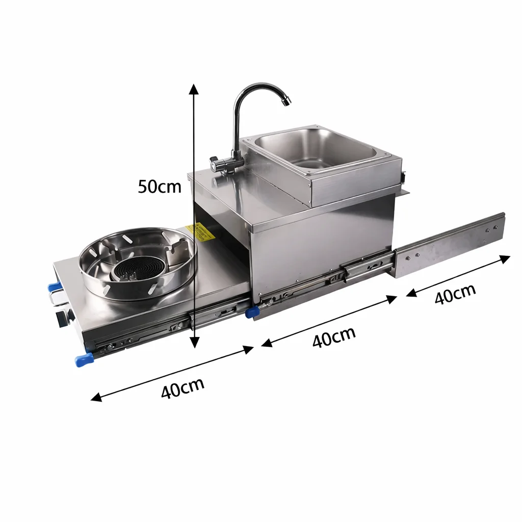 RV Pull-out Gas Stove With Sink Kitchen Cooker RV Stove Sink Combo Travel Trailer Caravan Motorhome