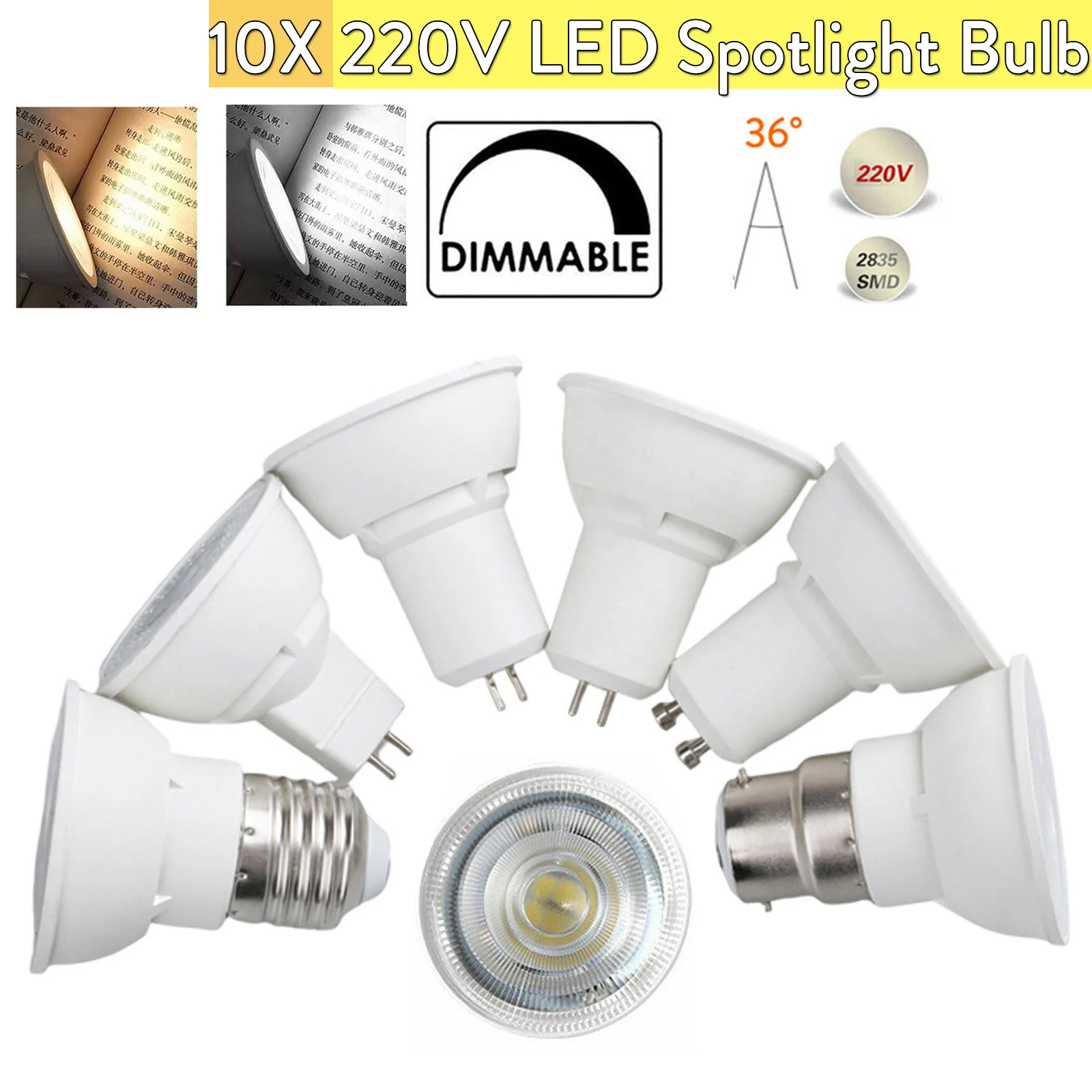 10X 7w Led Spotlight Bulb 220v 3000k 6000k Dimmable Lamp Spot Light Bulbs 36-degree Gu10 E27 Mr16 Home Lighting Bedroom Ornament