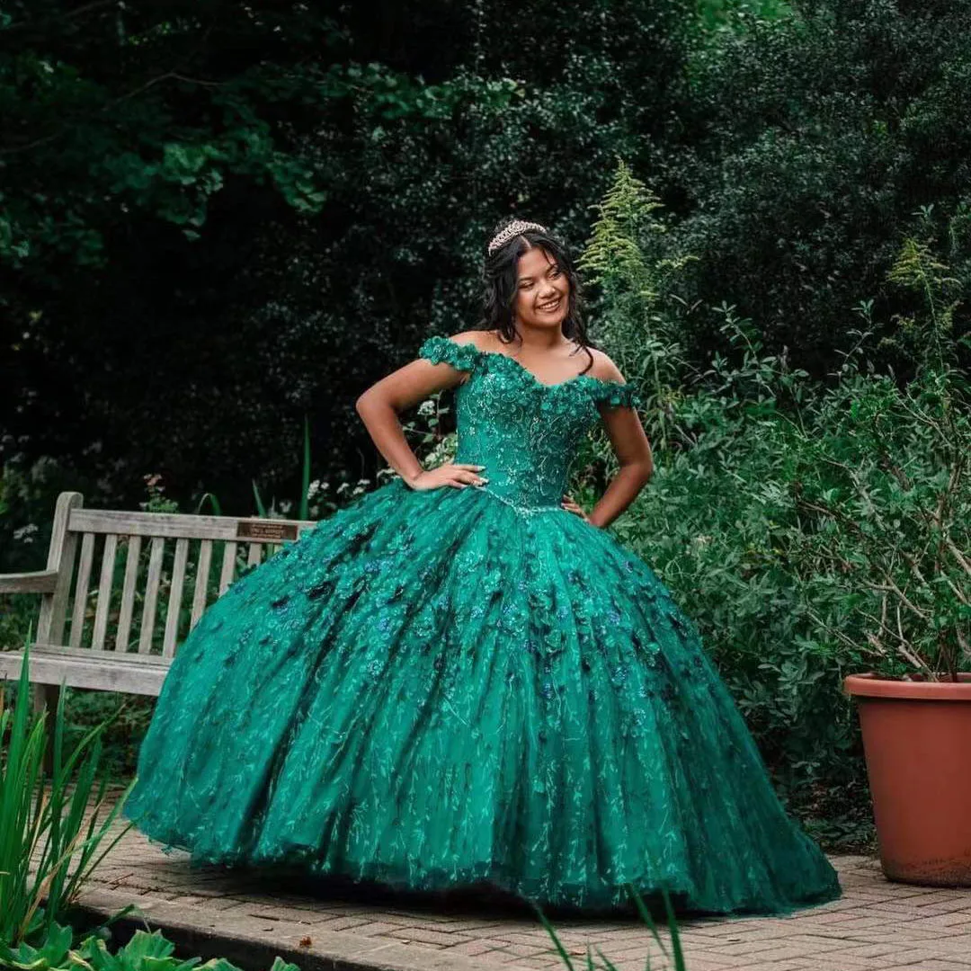 Maßgeschneiderte grüne Ballkleid-Quinceanera-Kleider, herzförmiger Perlen-Tüll, bodenlanger Korsett-Abendrock, Vestidos de 15 Años