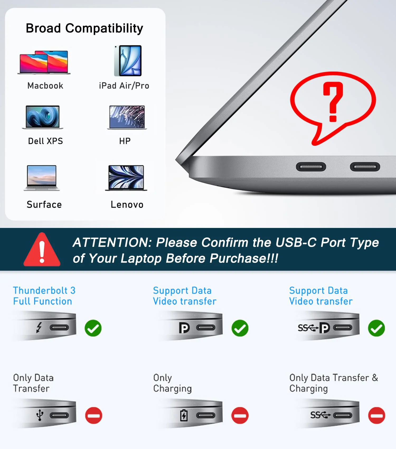 محول USB C إلى HDMI مزدوج 4K@60hz مقسم من النوع C إلى HDMI لشاشتين لأجهزة MacBook Air/Pro المزيد من أجهزة الكمبيوتر المحمولة مع Thunderbolt 3/4