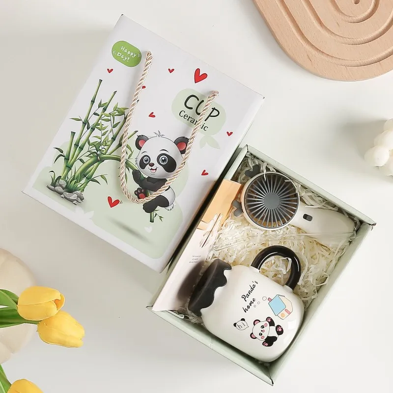 Mug keramik kartun panda lucu dengan tutup dan sendok cangkir kopi Mug teh susu cangkir sarapan perlengkapan minum hadiah baru