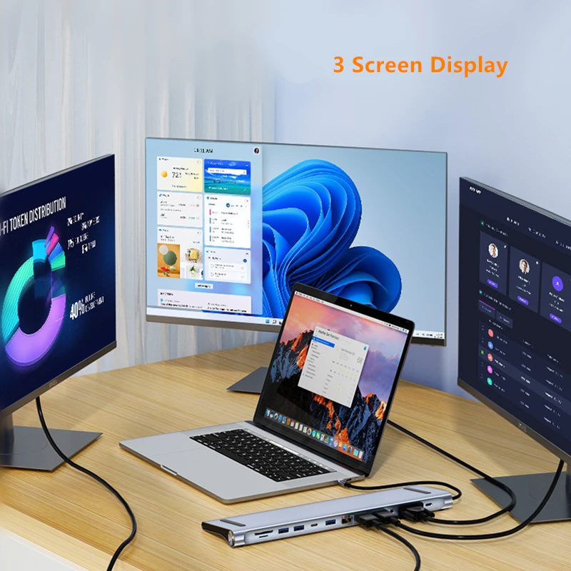 Trumsoon USB C Hub إلى Ethernet RJ45 4K HDMI-متوافق مع قارئ بطاقات VGA USB 3.0 نوع C PD Dock لأجهزة MacBook Samsung S10 Dex TV