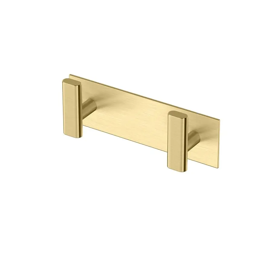 

1283B Elevate All Modern Decor Double Hook, Brushed Brass Wall Mounted 6.5 W X 2.50 H 2Hook Robe, Towel Hook for Bathroom