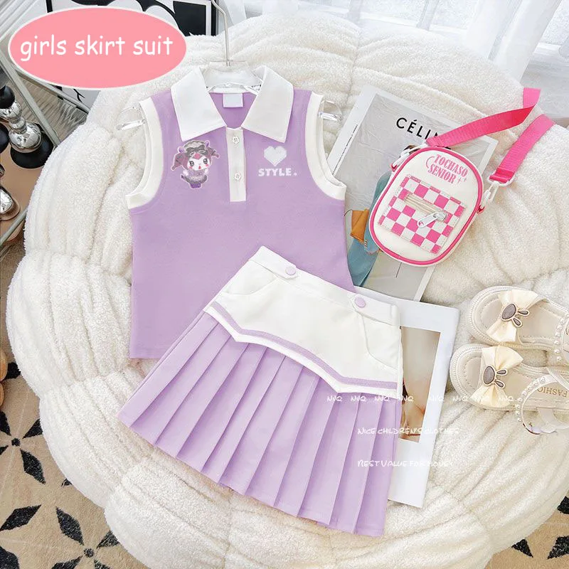 Vestido Kawaii Sanrioed para niñas, Falda corta de manga corta de Anime, camisa My Melody Jk, Falda plisada de estilo universitario, ropa para niños