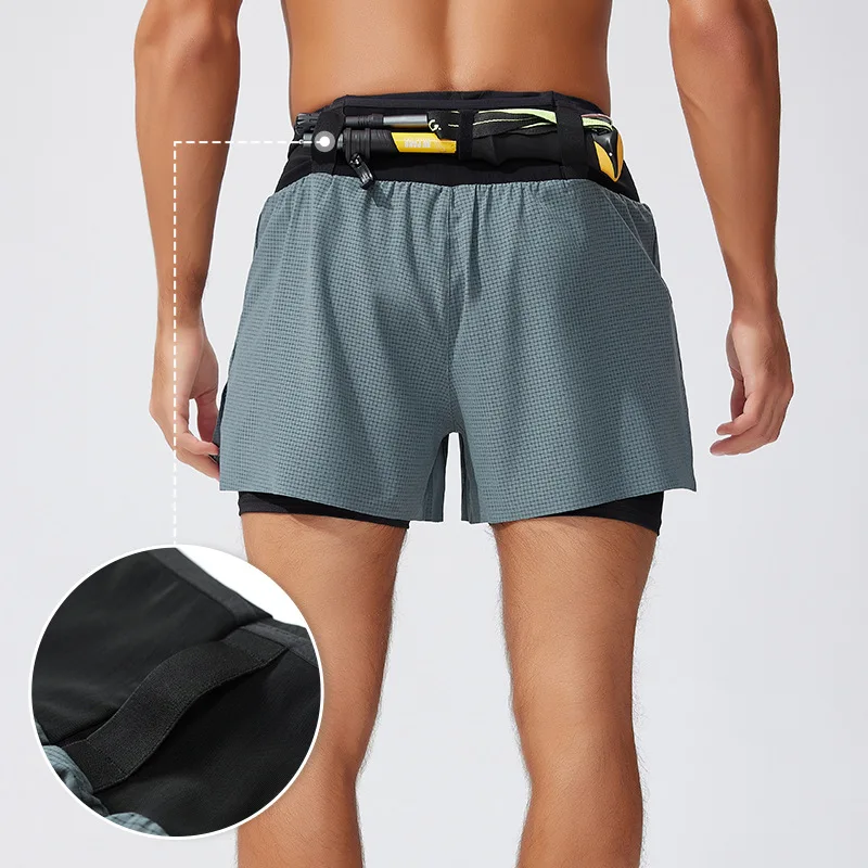 Herren 2-in-1 Sportshorts mit Doppelschicht-Design, Trail Running Marathon Basketball Shorts für Outdoor Wandern Fitness Training