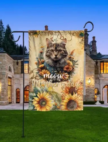 Meow Happy Mothers Day Garden Flag, Cat Lovers Mother Day Flag ID-0306-FX2B WWL UUN