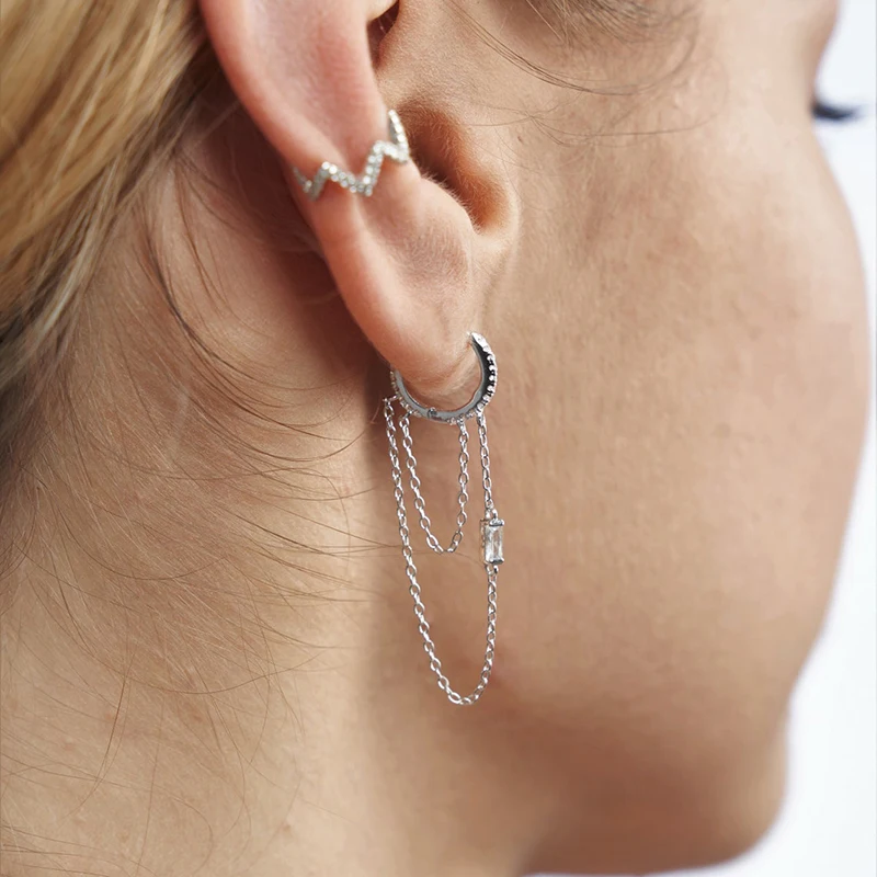 1 Paar hochwertige Silberohrringe der Serie 925 aus Sterlingsilber, luxuriöse Creolen, CZ-Ohrringe, Modeschmuck – Detail 13