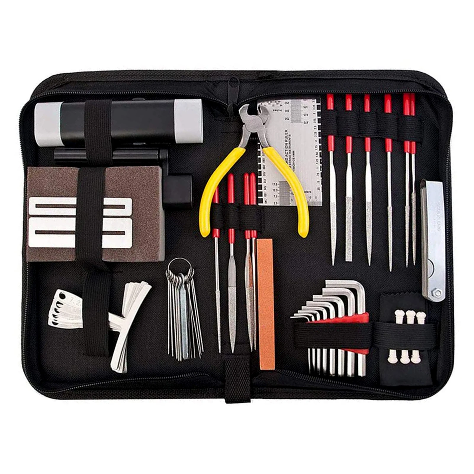 74pcs Guitar Tool Kit with Carry Bag Repair Tools String Action Ruler Luthier File Guitar Bridge Pins for Guitar Ukulele