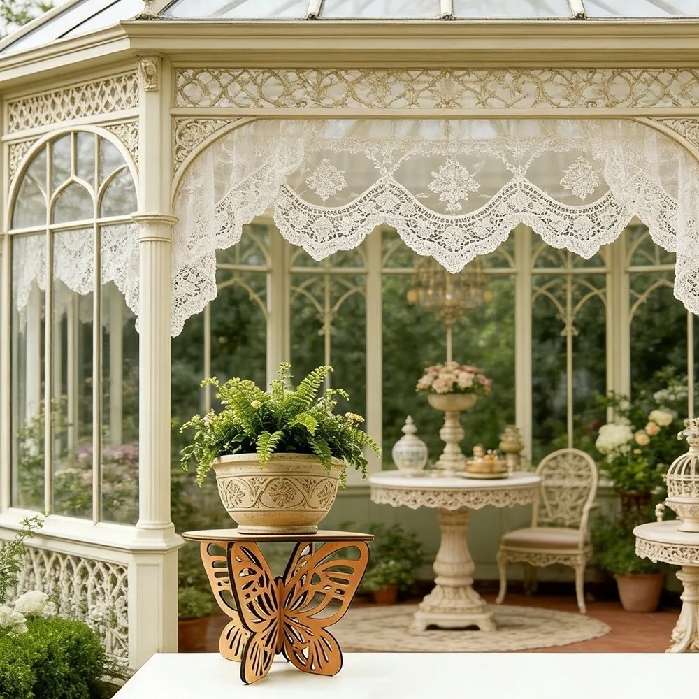 Decorative Wooden Butterfly Stand Hollowed-out Iron Flower Pot Stand Display Tray Jewelry Holder Plant Display Rack Gift