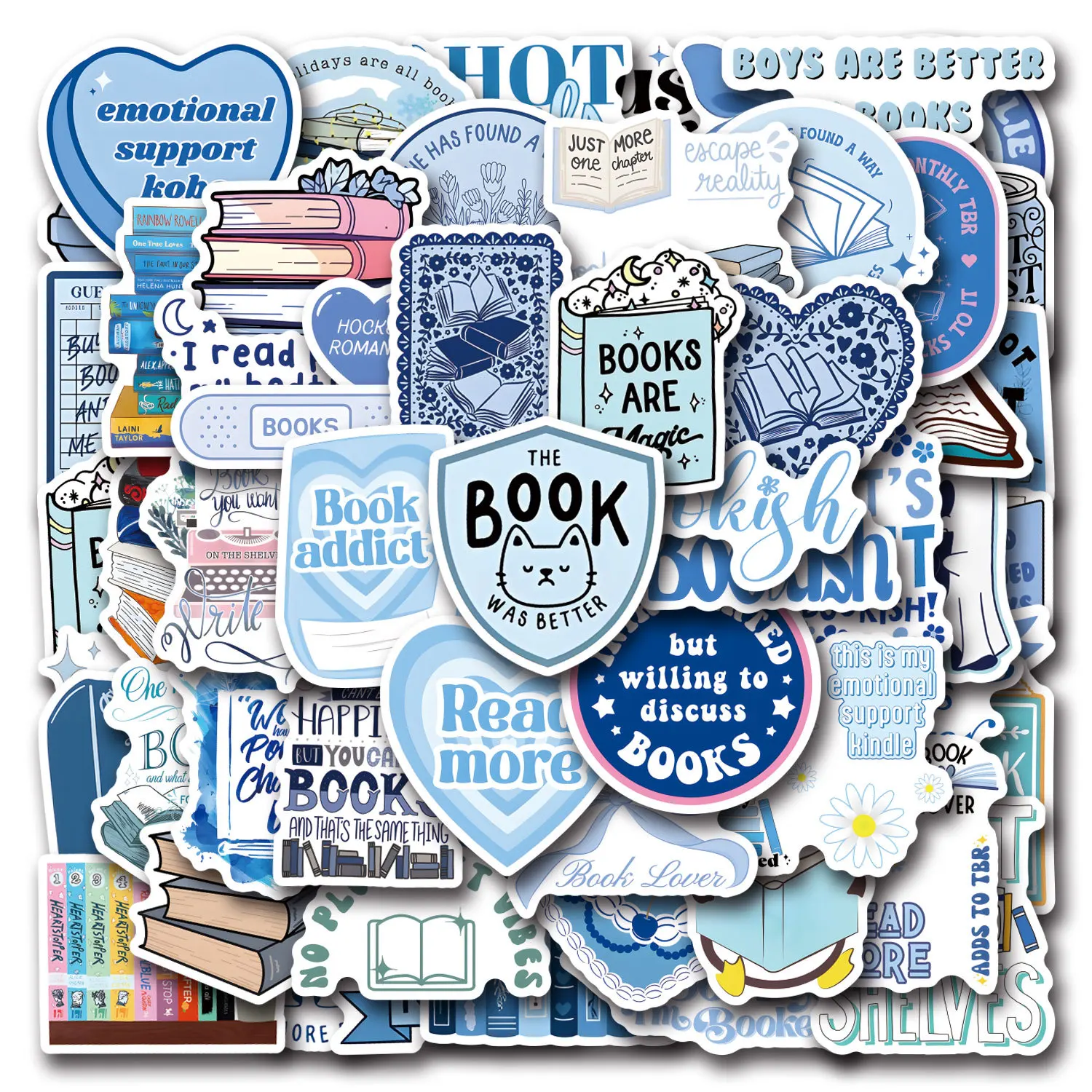 

55Pcs Blue Bookish Stickers DIY Stickers Scrapbooking Phone Luggage Skateboard Waterproof Decals