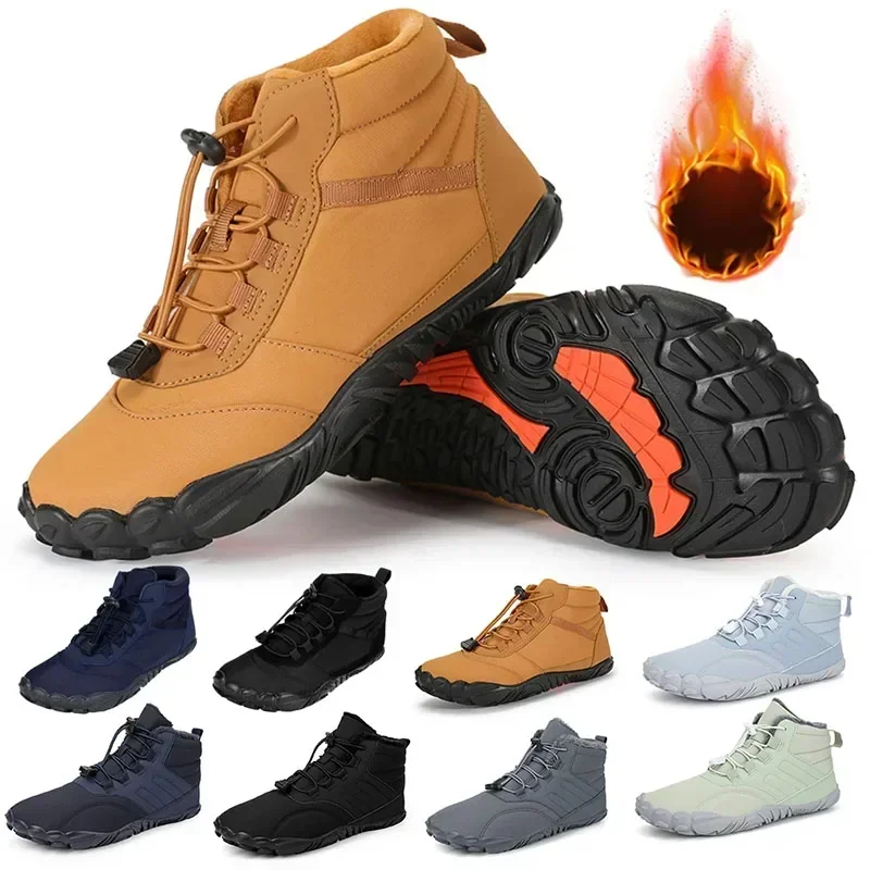 Men Plush Winter Boots Shoes Women Waterproof Snow Cotton Boots Barefoot Warm Fur Shoes Anti Slip Big Size Trekking Hiking Shoes