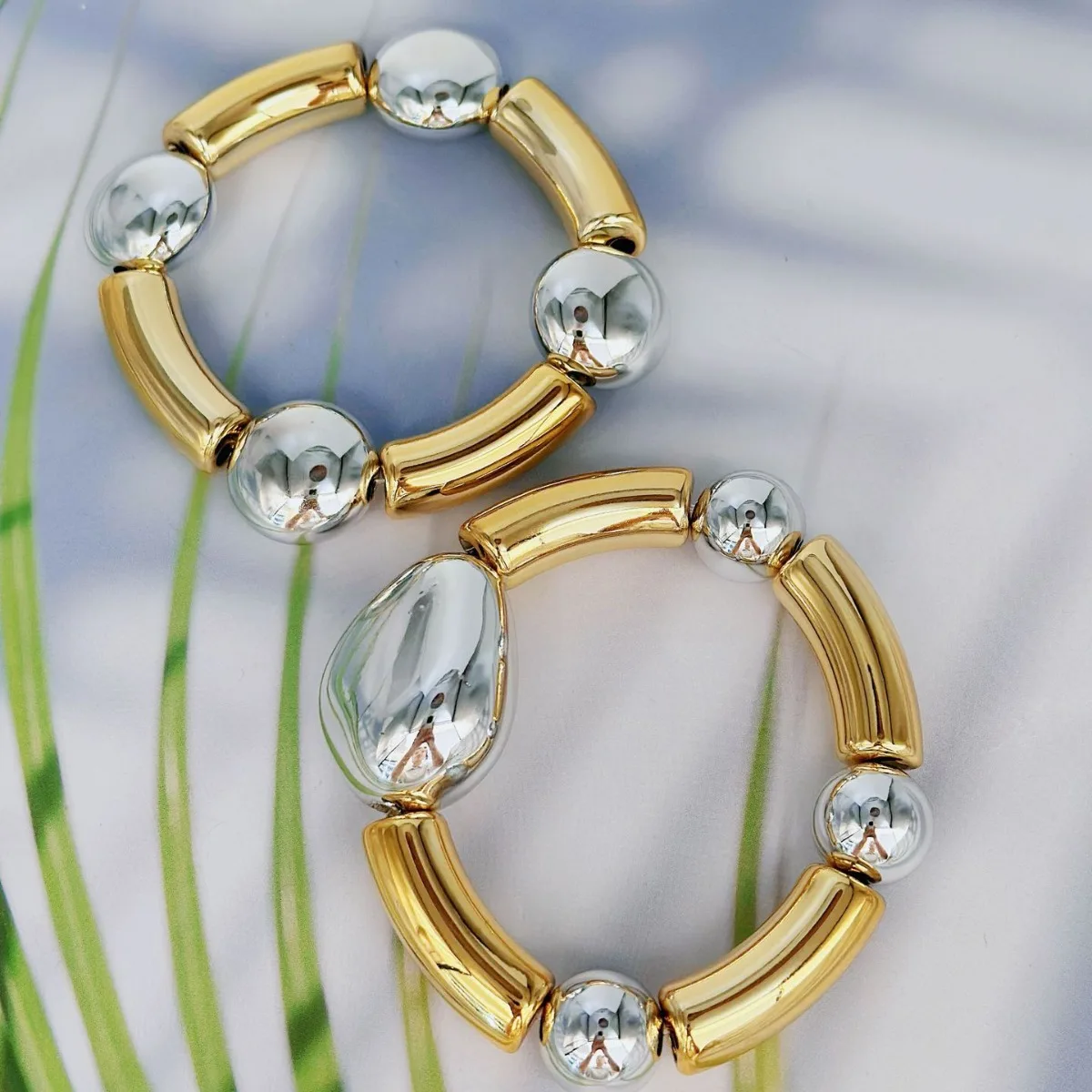 Metal Glossy Irregular Chunky Elastic Bracelets for Women Men European And American Style Personality Daily Jewelry Accessories