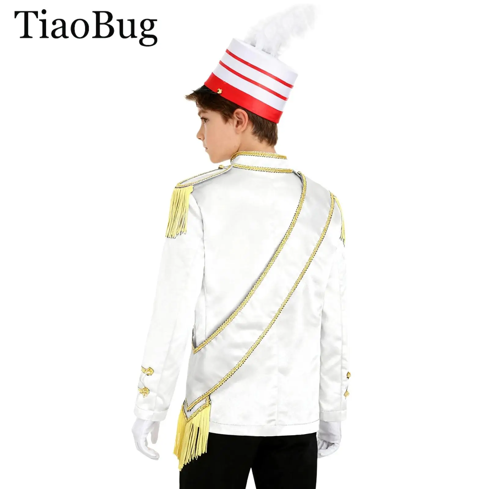 

Boys Drum Major Team Uniform Marching Band Tassel Circus Ringmaster Jacket Coat Sash Hat Glove Halloween Nutcrackers Costume Set