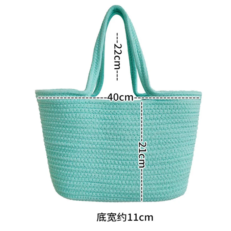 New Summer Fashion One-shoulder Cotton Rope Braided Female Bag Straw Braided Bag Seaside Holiday Beach Handbag Wholesale