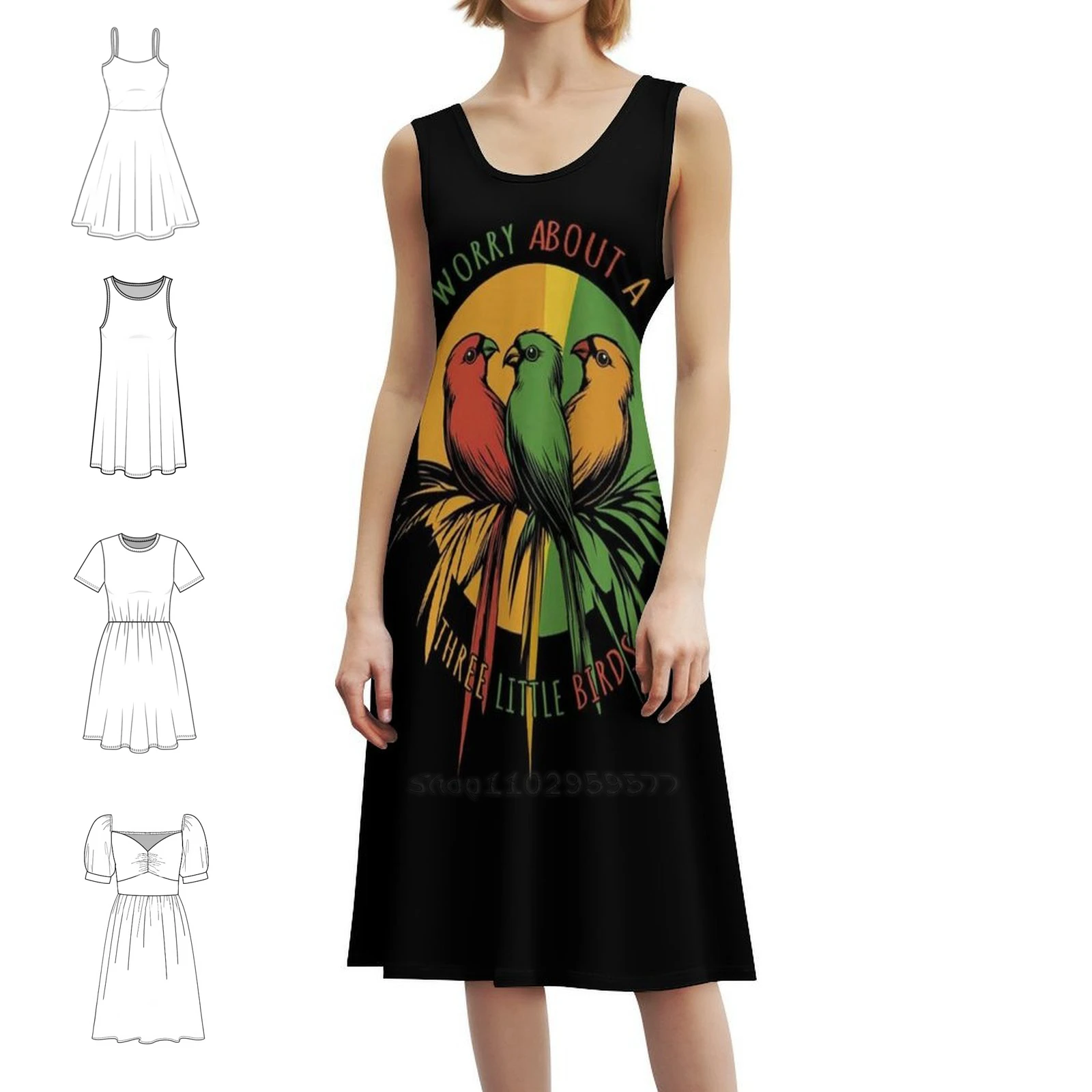 

Three Little Birds-Reggae Preppy Style Mini Dress For Women A-Line Loose Fit Casual Day Dress Birds Reggae Three Little Birds